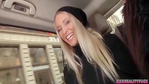 Two Hotties Took Amateur Dude In The Car For Sex Playing